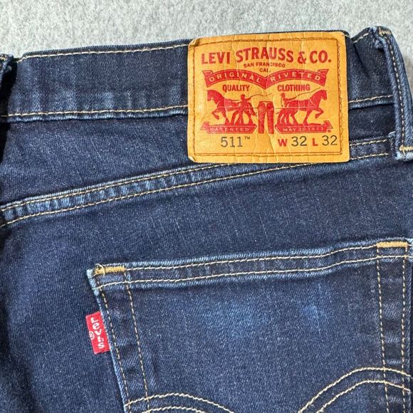 Levis Jeans Mens 32x32 Blue Solid Straight American Workwear Slim Dark Wash - Picture 11 of 11